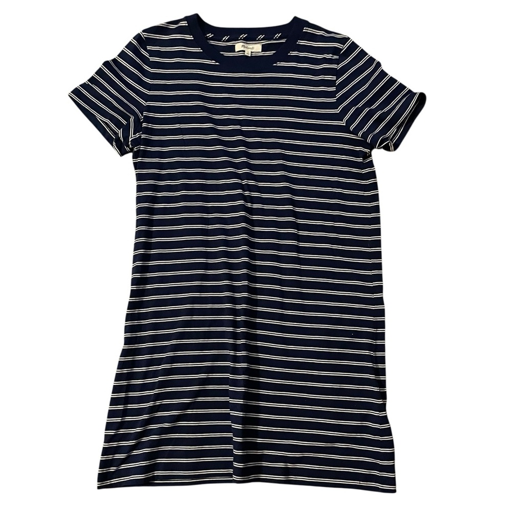 Madewell Navy Striped Short Sleeve Dress Large | Soft Cotton‎ Tee Dress